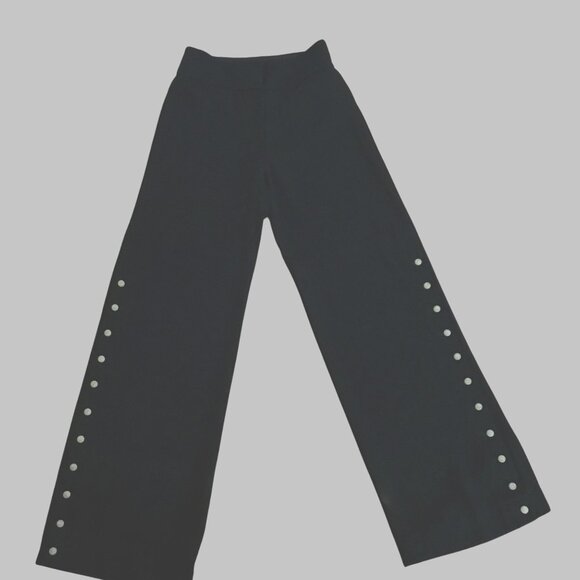 LEIFSDOTTIR ANTHROPOLOGIE Women High Waist Black Wide Leg Pearl Button Pants 6 - Picture 1 of 14
